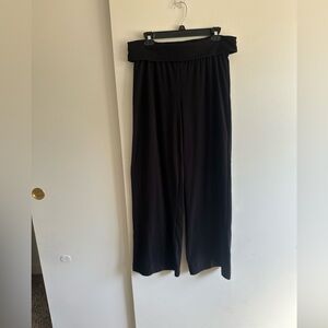 Fold-Over Waist Wide-Leg Pants — Black